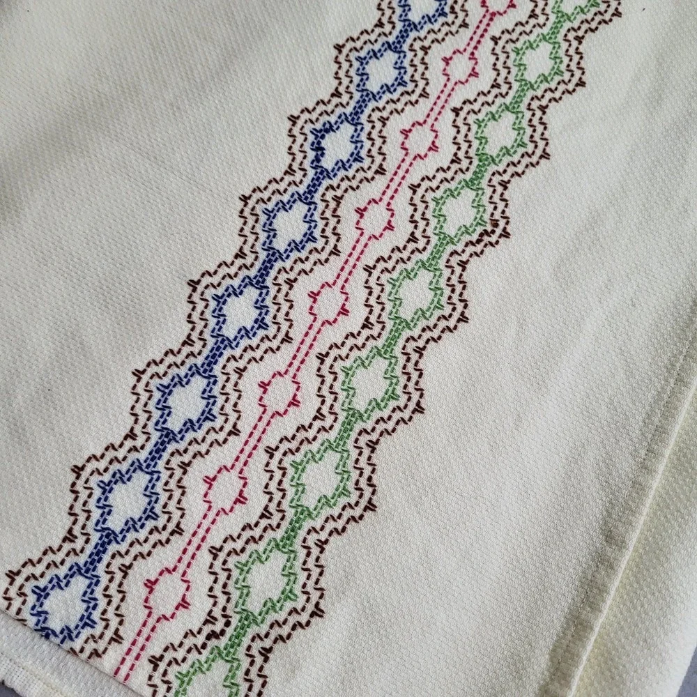 VTG Swedish Huck Weave Square Tablecloth Embroidered 53